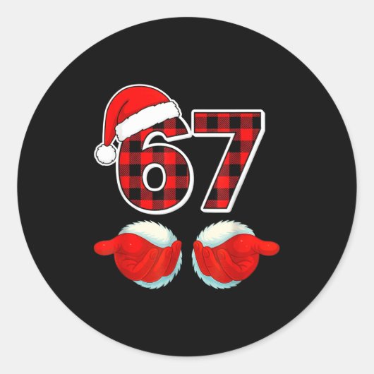 67 Meme Funny Christmas Red Plaid Xmas Pajamas Sla Runder Aufkleber (Vorderseite)