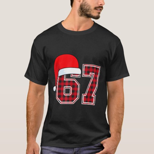 67 Meme Funny Christmas Red Plaid Xmas Pajamas Sla T-Shirt (Vorderseite)