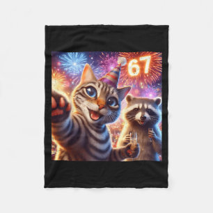 67 Meme Katze Waschbär Neujahr Selfie Lustiger Geb Fleecedecke