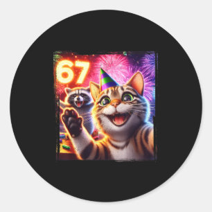 67 Meme Katze Waschbär Neujahr Selfie Lustiger Geb Runder Aufkleber