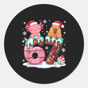 67 Meme Kawaii Axolotl Capybara Weihnachten Eiscre Runder Aufkleber