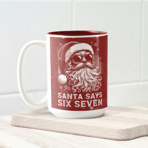 67 Meme Lustiger Santa sagt sechs sieben Weihnacht Zweifarbige Tasse