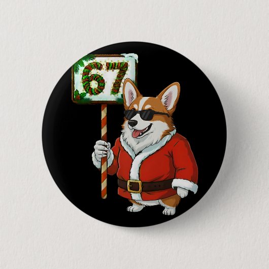 67 Meme Lustiger Sechs Sieben Weihnachten Corgi Hu Button (Vorderseite)