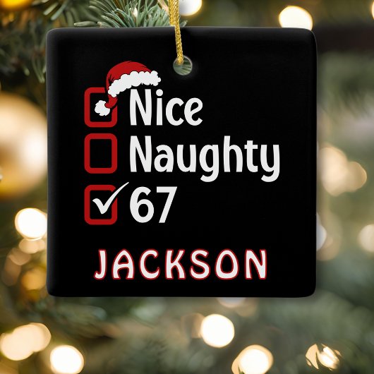 67 Meme Nice Naughty Santa Hat Funny Name Keramikornament