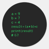 67 Meme Python-Code-Ergebnis Geek Humor Six Seven  Runder Aufkleber (Vorderseite)