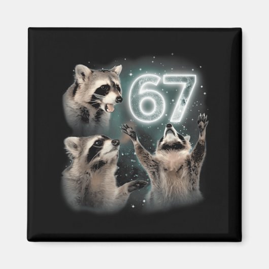 67 Meme Racoon Howling At The Moon Six Seven Trash Magnet (Vorne)