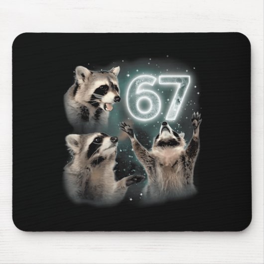 67 Meme Racoon Howling At The Moon Six Seven Trash Mousepad (Vorne)