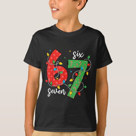 67 Meme Six Seven Brain Rot 6-7 Christmas Lights F T-Shirt (Vorderseite)
