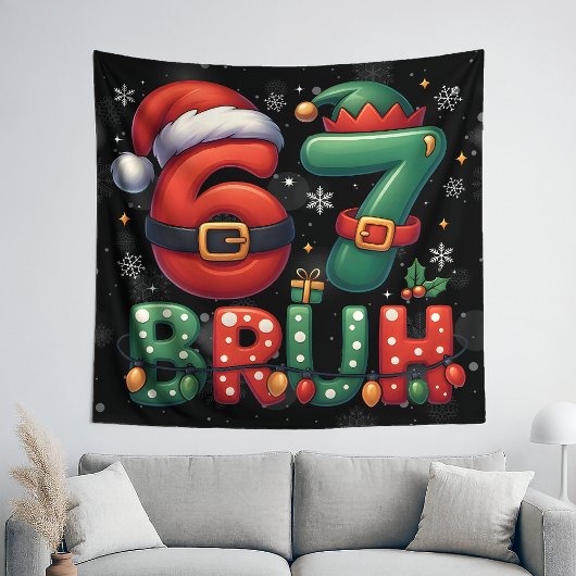 67 Meme Six Seven Bruh Funny Christmas 6 7 Wandteppich