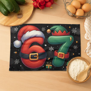 67 Meme Six Seven Bruh Lustiges Weihnachten 6 7 Geschirrtuch