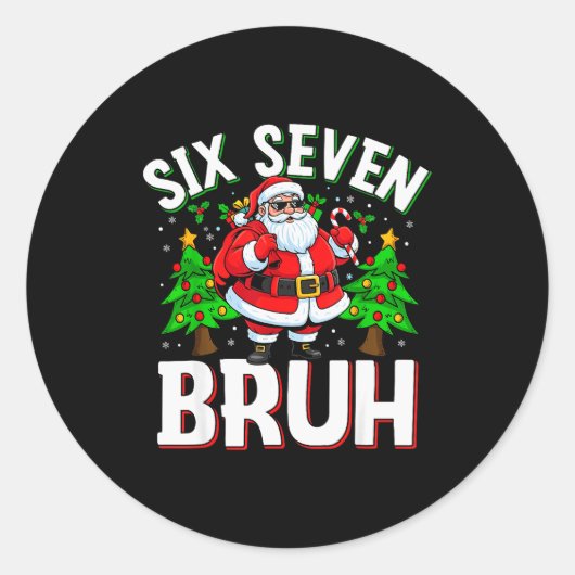 67 Meme Six Seven Bruh Weihnachtsmann Lustiges Wei Runder Aufkleber (Vorderseite)