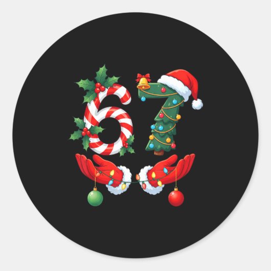 67 Meme Six Seven Christmas Pajamas For Women Men  Runder Aufkleber (Vorderseite)