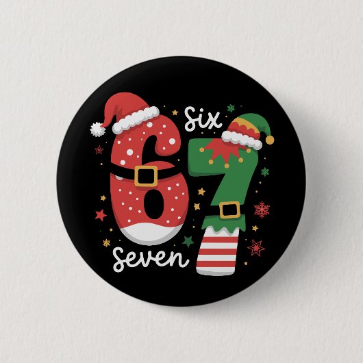 67 Meme Six Seven Elf Christmas Santa Hat Button (Vorderseite)