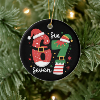 67 Meme Six Seven Elf Christmas Santa Hat Keramik Ornament