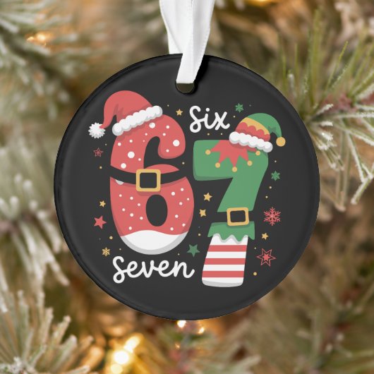 67 Meme Six Seven Elf Weihnachtsmann Mütze Ornament (Baum)