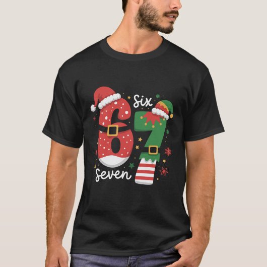 67 Meme Six Seven Elf Weihnachtsmann Mütze T-Shirt (Vorderseite)