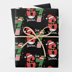 67 Meme Six Seven Elfen Weihnachtsmann Hut Geschenkpapier Set