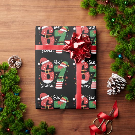 67 Meme Six Seven Elfen Weihnachtsmann Mütze Geschenkpapier (Feiertagsgeschenk)