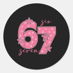 67 Meme Six Seven Gen Alpha Slang Cute Pink 6 7 Gi Runder Aufkleber