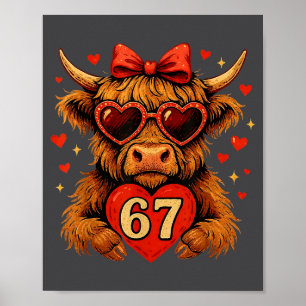 67 Meme Six Seven Valentinstag Highland-Kuh Liebe  Poster