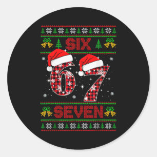 67 Meme Six Seven Weihnachts hässlicher Pullover f Runder Aufkleber
