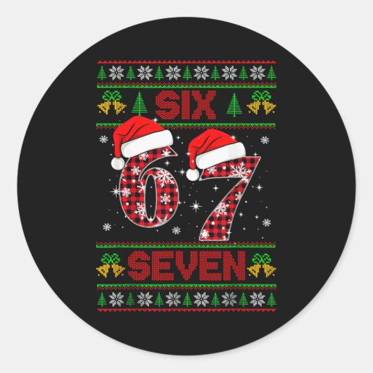 67 Meme Six Seven Weihnachts hässlicher Pullover f Runder Aufkleber (Vorderseite)