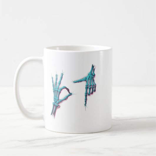 67 Meme Skeleton Hand 6 7 Halloween Six Sieben Fun Kaffeetasse (Links)