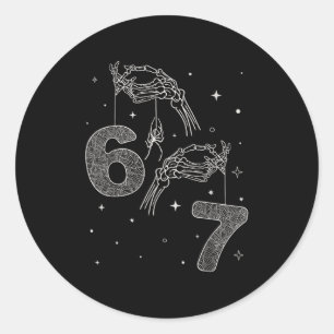 67 Meme Skelett Hand Funny Halloween Six Seven Te Runder Aufkleber