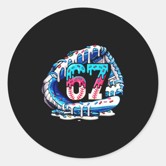 67 Meme Slang Baseballhandschuh Drip Eiscreme Sech Runder Aufkleber (Vorderseite)