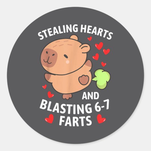 67 Meme Stealing Hearts Valentine's Day Capybara K Runder Aufkleber (Vorderseite)
