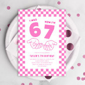 67 Meme Trend Pink Kids 7th Birthday Party Einladung
