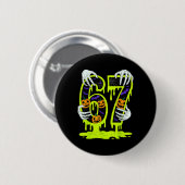 67 Meme Trendiger Skelett Halloween Lustig Six Sev Button (Vorne & Hinten)