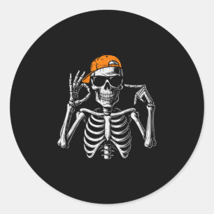 67 Meme Trendiger Skelett Halloween Lustig Six Sev Runder Aufkleber