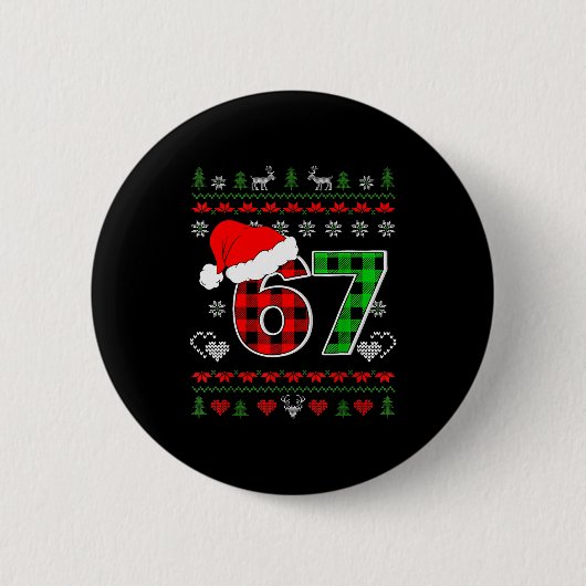 67 Meme Weihnachten Six Seven Xmas hässlicher Pull Button (Vorderseite)