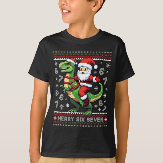 67 Merry Six Seven Santa T Rex Funny Ugly Christma T-Shirt (Vorderseite)