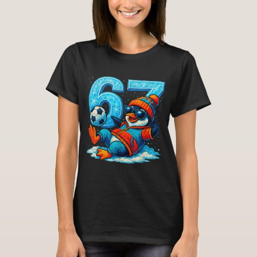 67 Penguin Soccer Funny Winter Meme Gift T-Shirt (Vorderseite)
