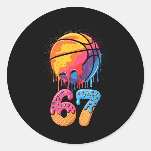 67 Player 67th Birthday Basketball Drip Number Ice Runder Aufkleber (Vorderseite)