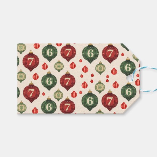 67 Retro Christmas Ornament Wrapping Paper Geschenkanhänger (Vorderseite (Horizontal))