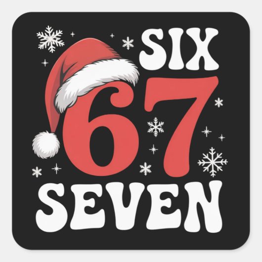 67 Santa Hat Christmas Six Seven Funny Sayings Quadratischer Aufkleber (Vorderseite)