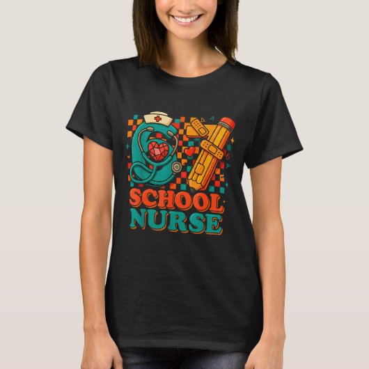 67 School Nurse Days Pencil Heart Funny Medical  T-Shirt (Vorderseite)