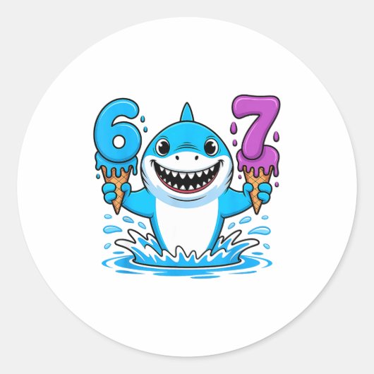 67 Shark Six Seven Ice Cream Drip Funny Gen Alpha Runder Aufkleber (Vorderseite)