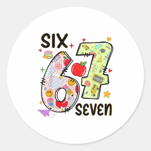 67 Shirt Teacher 6 7 Meme Women Girls Teachers Six Runder Aufkleber (Vorderseite)