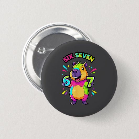 67 Six Capybara Cartoon Seven Team Button (Vorne & Hinten)