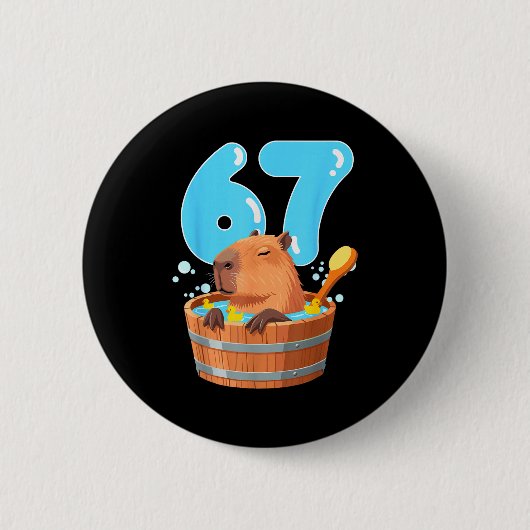 67 Six Seven 6-7 Capybara Lustige Teenager Kinder Button (Vorderseite)