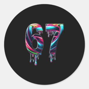 67 Six Seven 6 7 Meme Design Lustig 6 7  Runder Aufkleber