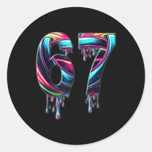 67 Six Seven 6 7 Meme Design Lustig 6 7 Runder Aufkleber