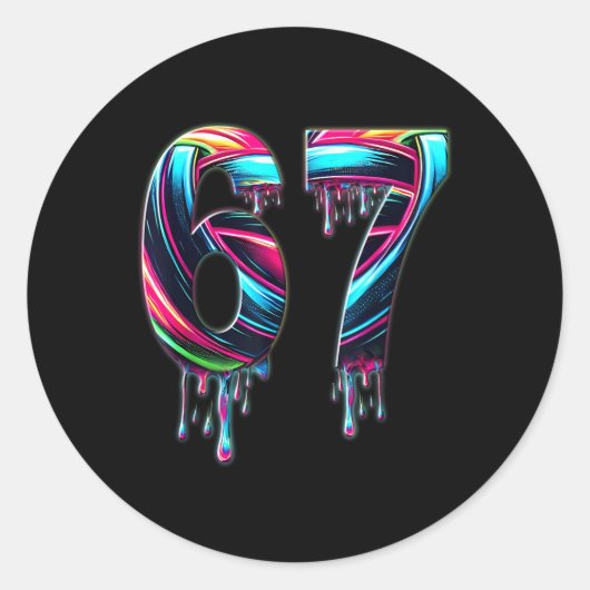 67 Six Seven 6 7 Meme Design Lustig 6 7 Runder Aufkleber (Vorderseite)