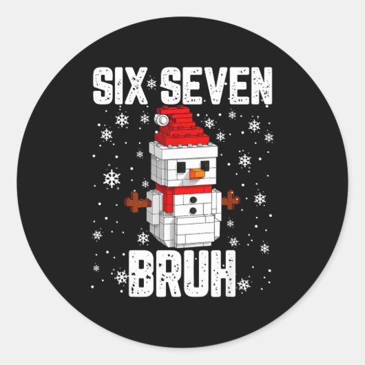 67 Six Seven Bruh Snowman Building Blocks Christma Runder Aufkleber (Vorderseite)