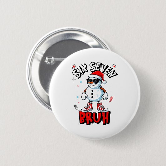 67 Six Seven Christmas Bruh Snowman Funny Kids Boy Button (Vorne & Hinten)