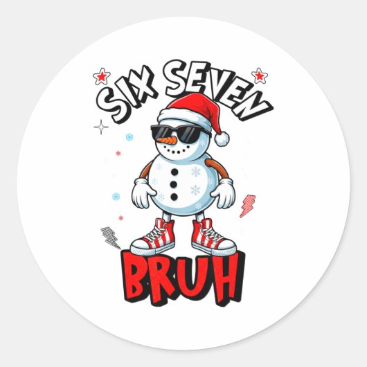 67 Six Seven Christmas Bruh Snowman Funny Kids Boy Runder Aufkleber (Vorderseite)